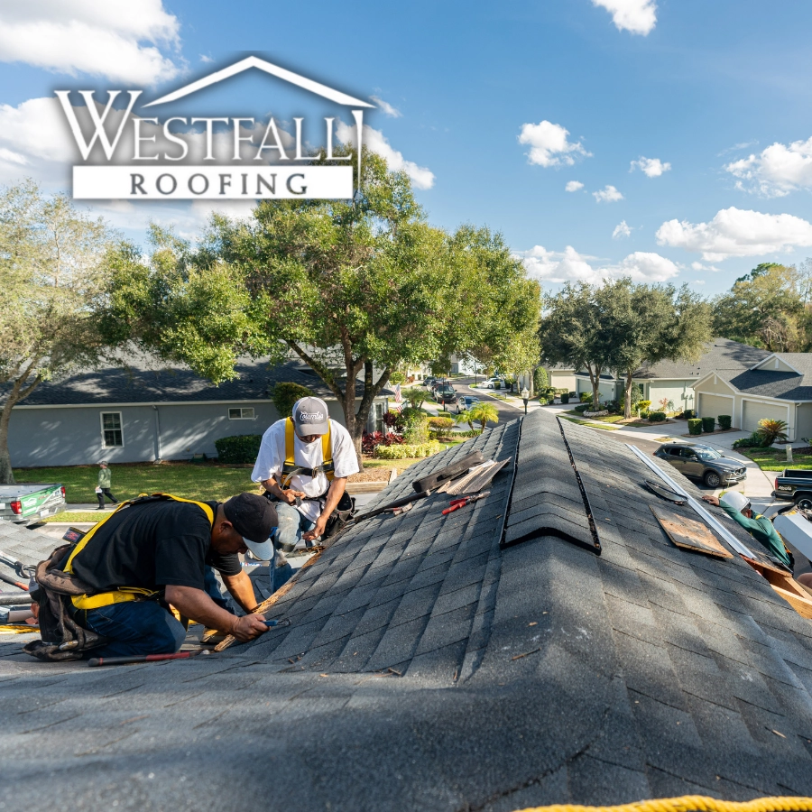Westfall Roofing contractors performing a residential roof replacement in Tampa